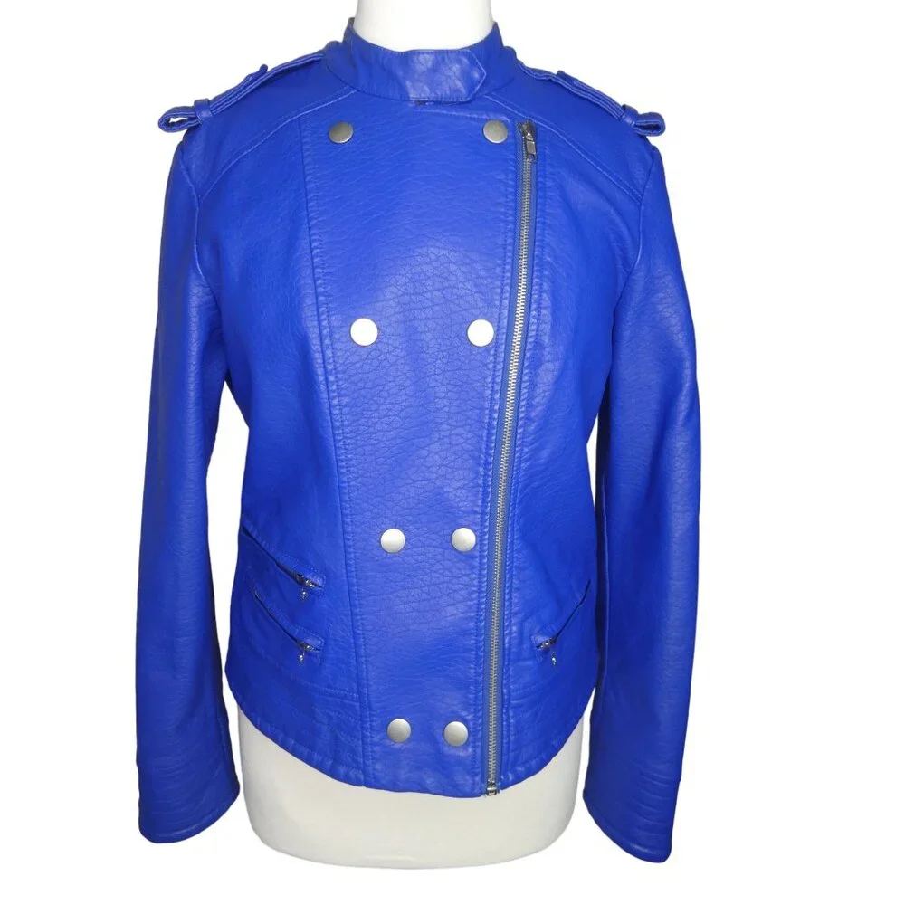 Kate & Mallory Bright‎ Blue Leather Jacket Size M
